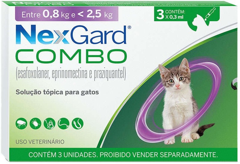 Nexgard Combo Antipulgas, Sarna e Vermífugo para Gatos de 0,8kg até 2,5kg 