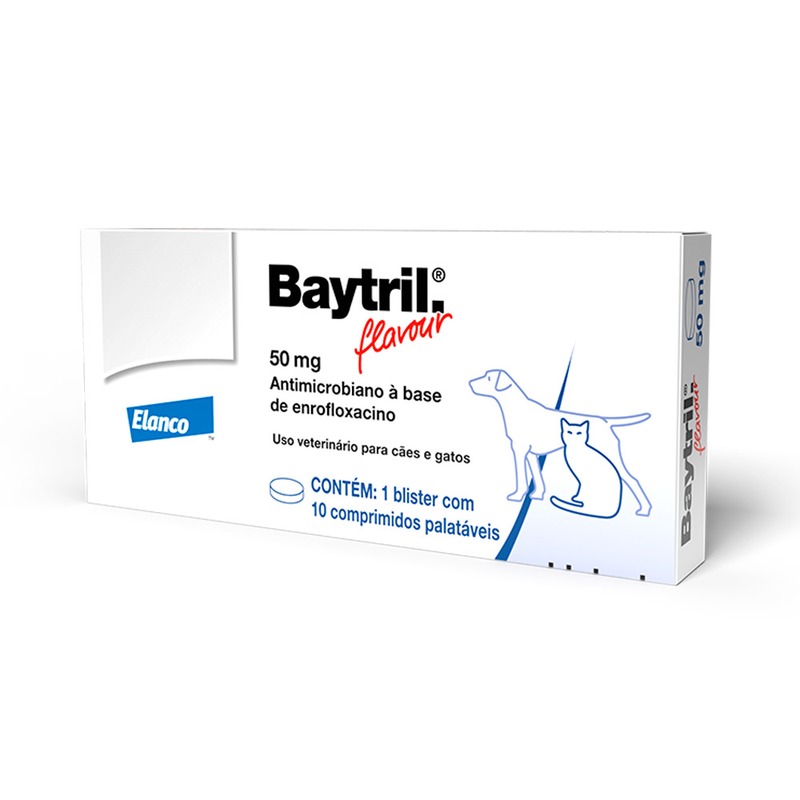 Baytril Flavour Antibiótico Enrofloxacino 50 mg 10 Comprimidos