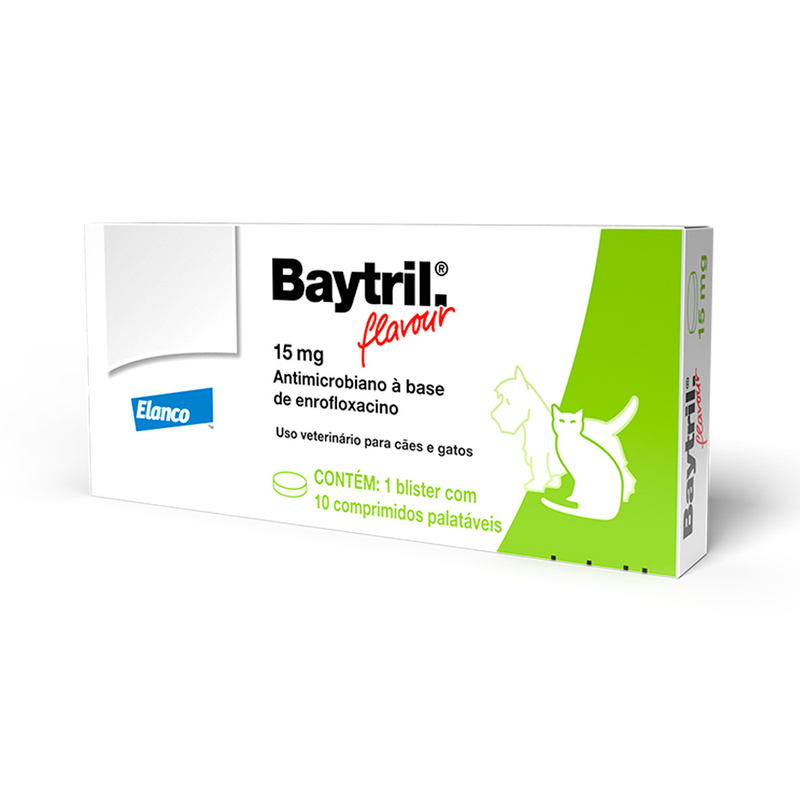 Baytril Flavour Antibiótico Enrofloxacino 15 mg 10 Comprimidos