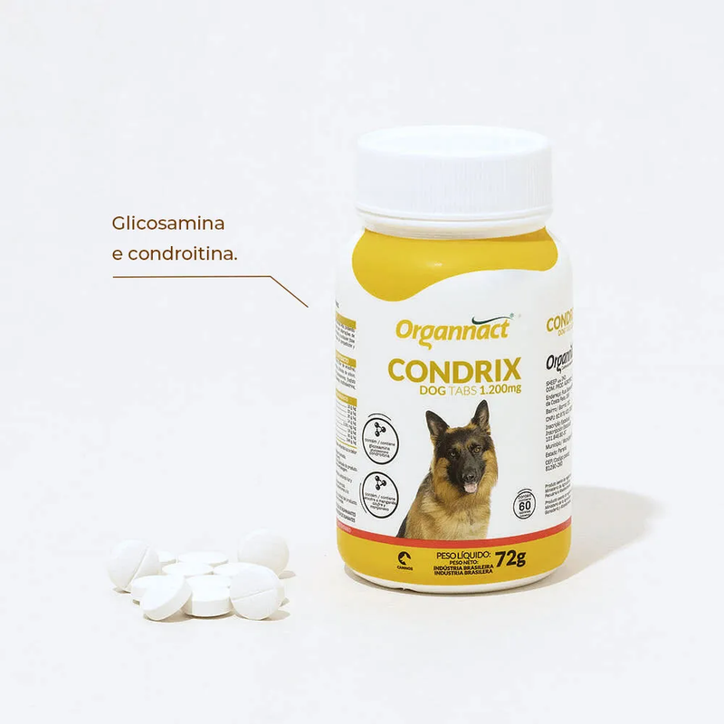 Condrix Dog Tabs 1200mg Suplemento Organnact 72g 60 Tabletes