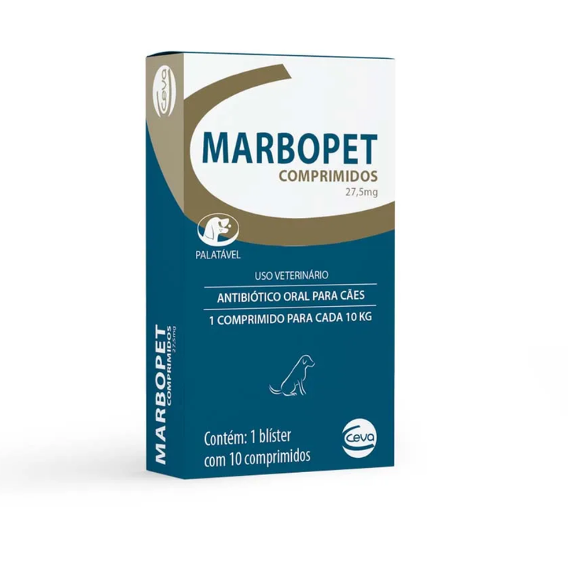 Marbopet 27,5mg Antibiótico Cães Ceva 10 comprimidos