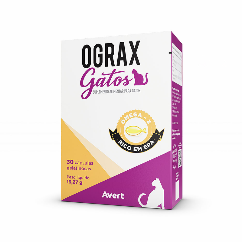 Ograx Gatos Suplemento Alimentar Avert  30 Cápsulas