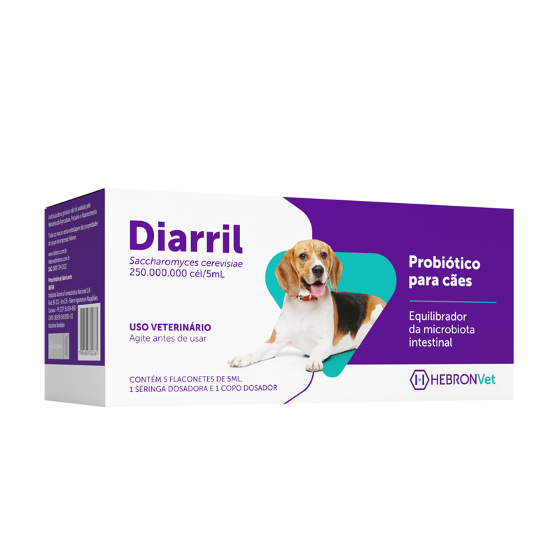 Diarril Probiótico Para Cães Hebron 5 Flaconetes de 5mL