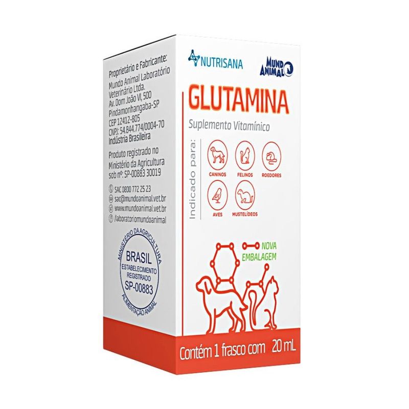 Glutamina Nutrisana Suplemento Alimentar Mundo Animal 20ml
