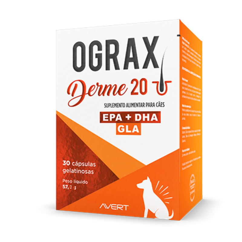 Ograx Derme 20 Suplemento Alimentar Cães Avert 30 Cápsulas