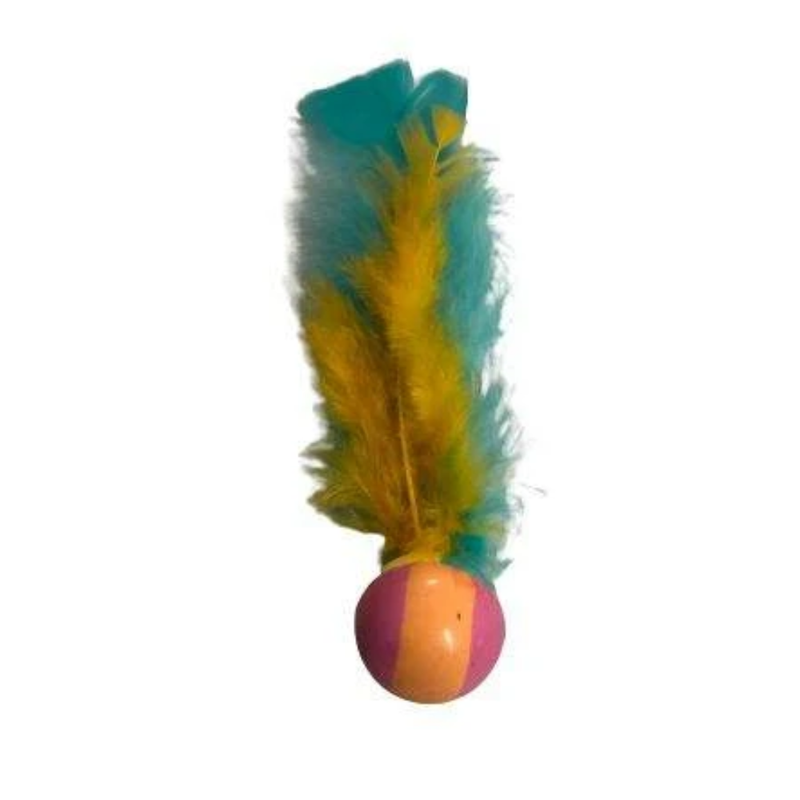 Brinquedo Bolinha de Borracha com Pena Multicolor Stillo Pet