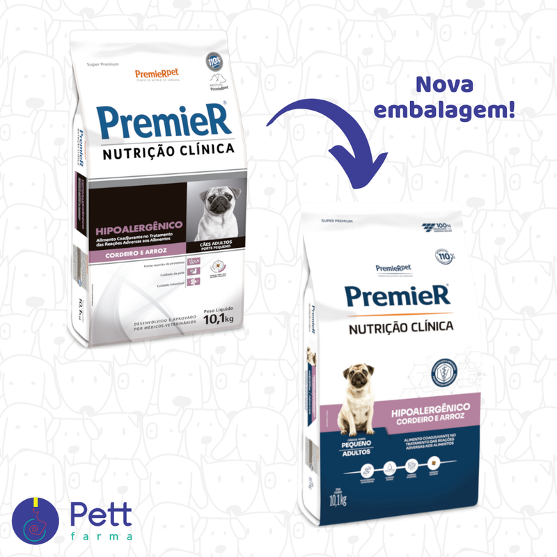Ração Premier Nutrição Clínica Hipoalergênico Cordeiro e Arroz Cães Adultos Pequeno Porte 
