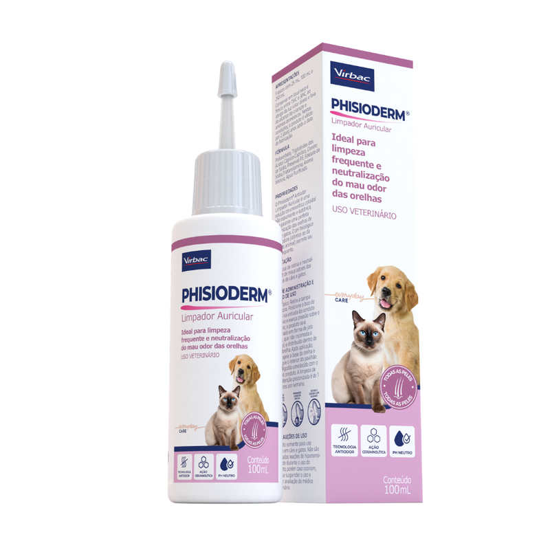 Phisioderm Limpador Auricular Cães e Gatos Virbac 100ml