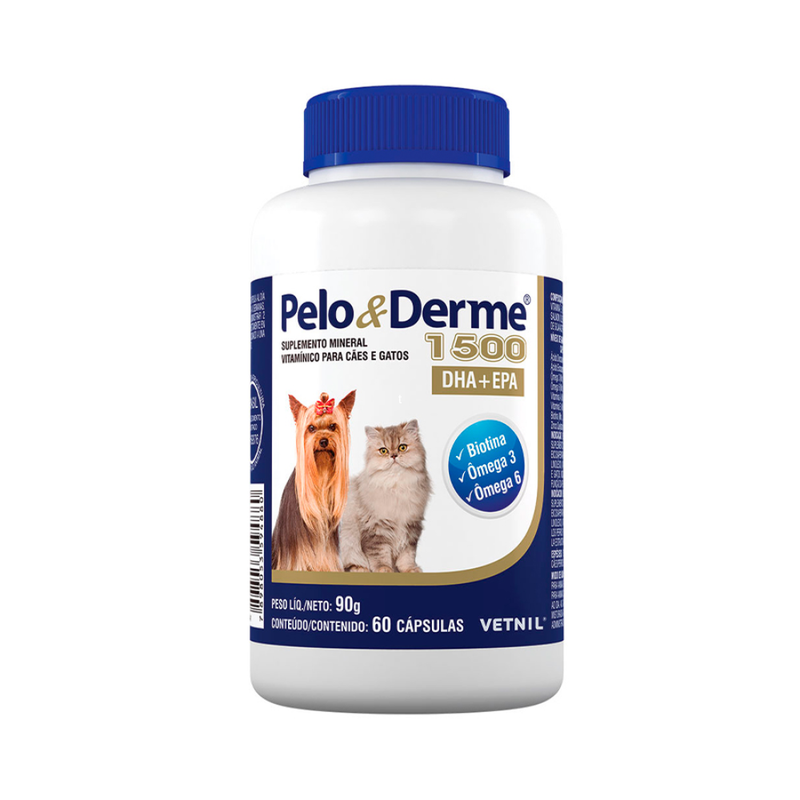 Pelo e Derme DHA + EPA 1500 Suplemento para Cães e Gatos Vetnil 60 Cápsulas