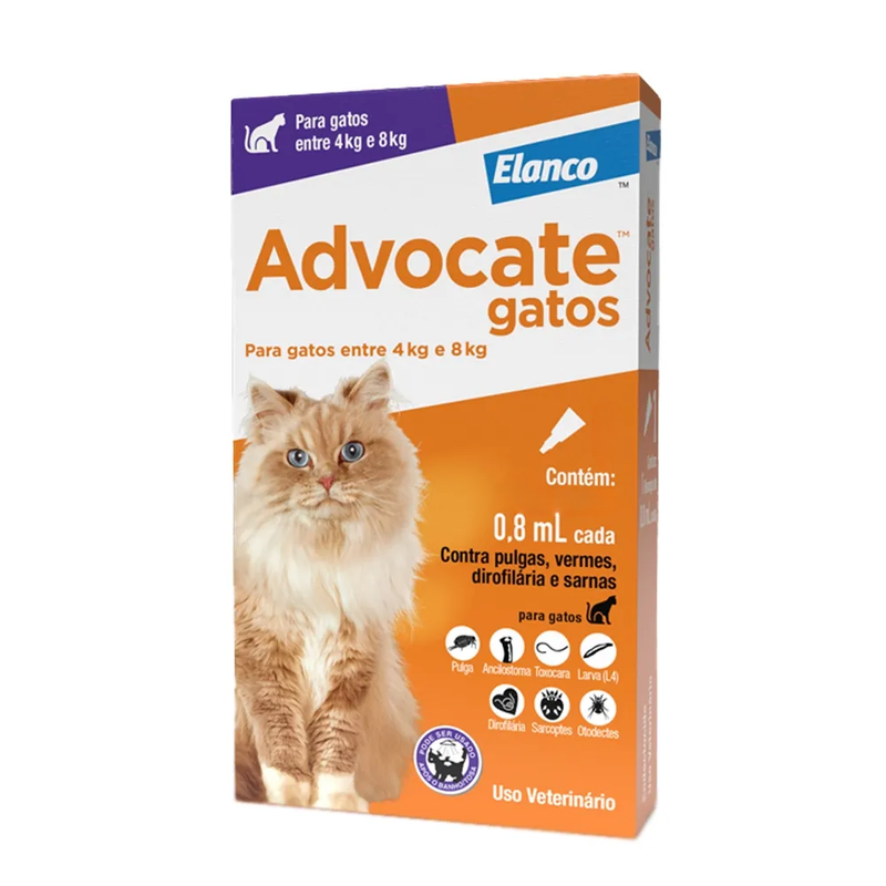 Antipulgas Advocate Gatos 4 à 8kg  0,8ml Elanco Combo com 3 Bisnagas