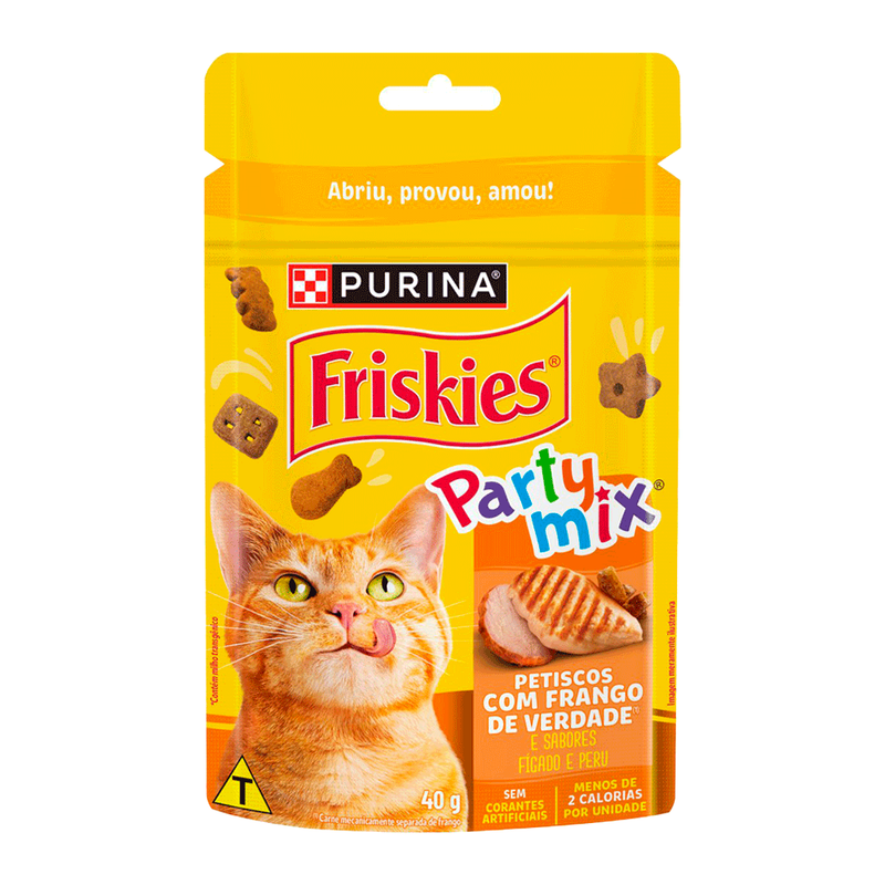 Petisco Friskies Gatos Adultos Party Mix Frango, Fígado e Peru 40g Nestlé Purina