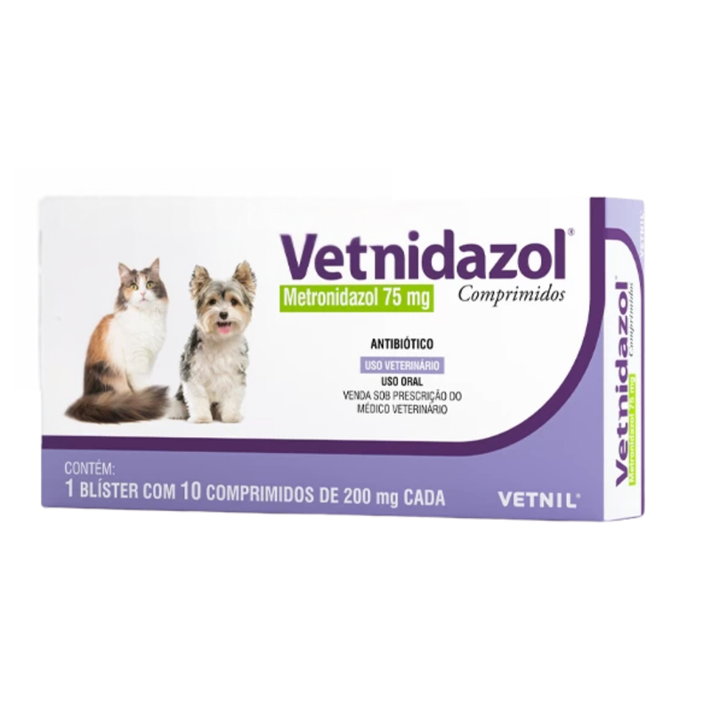 Antibiótico Vetnidazol 75mg Vetnil 10 Comprimidos