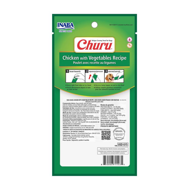 Petisco Churu Frango com Vegetais para Cães 56 g