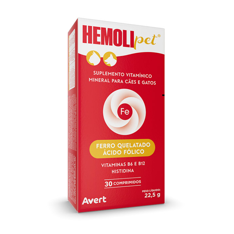 Hemolipet  Suplemento Vitamínico Cães e Gatos Avert 30 comprimidos