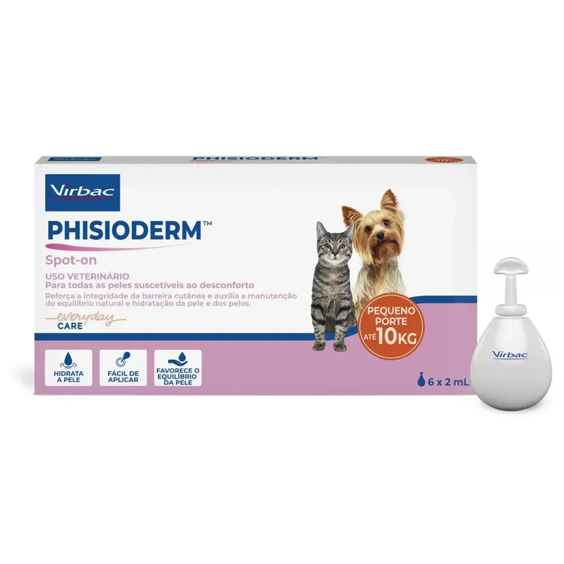 Phisioderm Spot On Cães e Gatos até 10kg 2ml Virbac 6 Pipetas