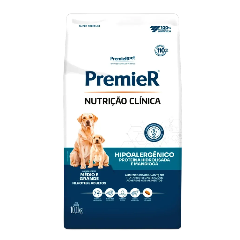 Ração Premier Nutrição Clínica Hipoalergênico Proteína Hidrolisada e Mandioca Cães Adultos Médio e Grande Porte 10,1kg