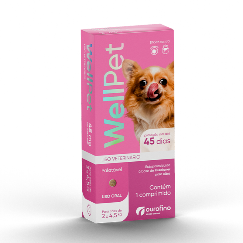 Antipulgas e Carrapatos Wellpet 45 mg para Cães 2 a 4,5 kg 1 comprimido
