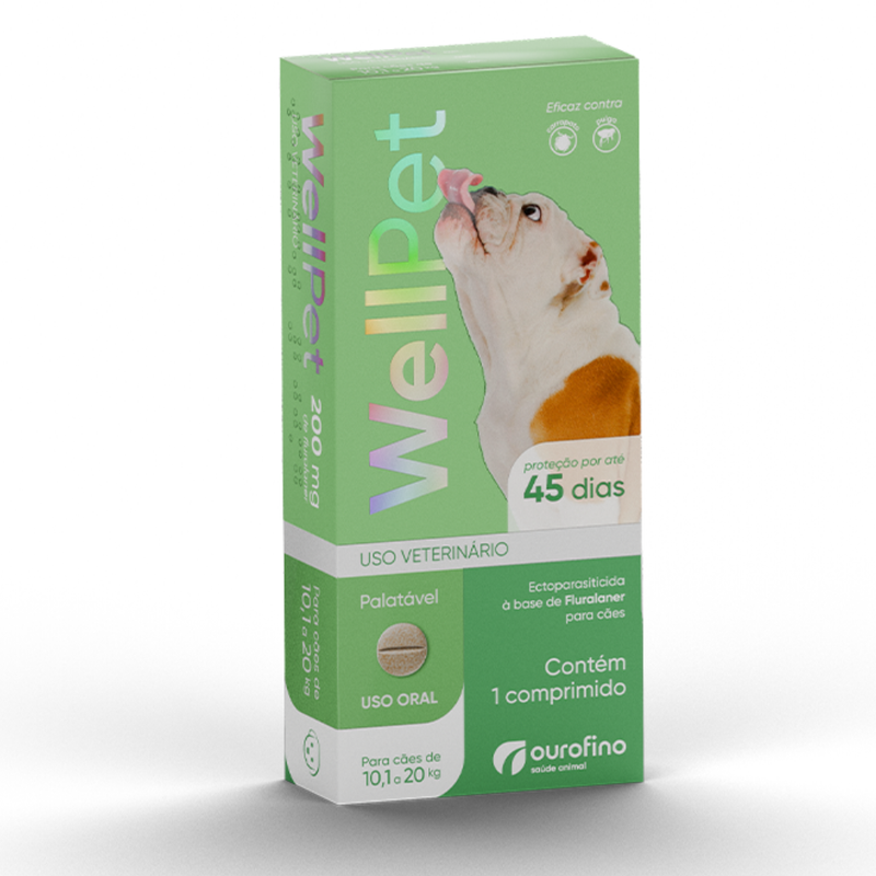 Antipulgas e Carrapatos Wellpet 200 mg para Cães 10,1 a 20 kg 1 comprimido