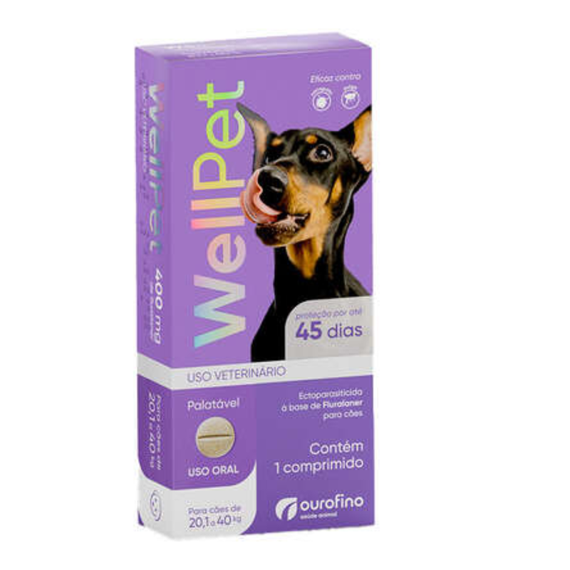 Antipulgas e Carrapatos Wellpet 400 mg para Cães 20,1 a 40 kg 1 comprimido