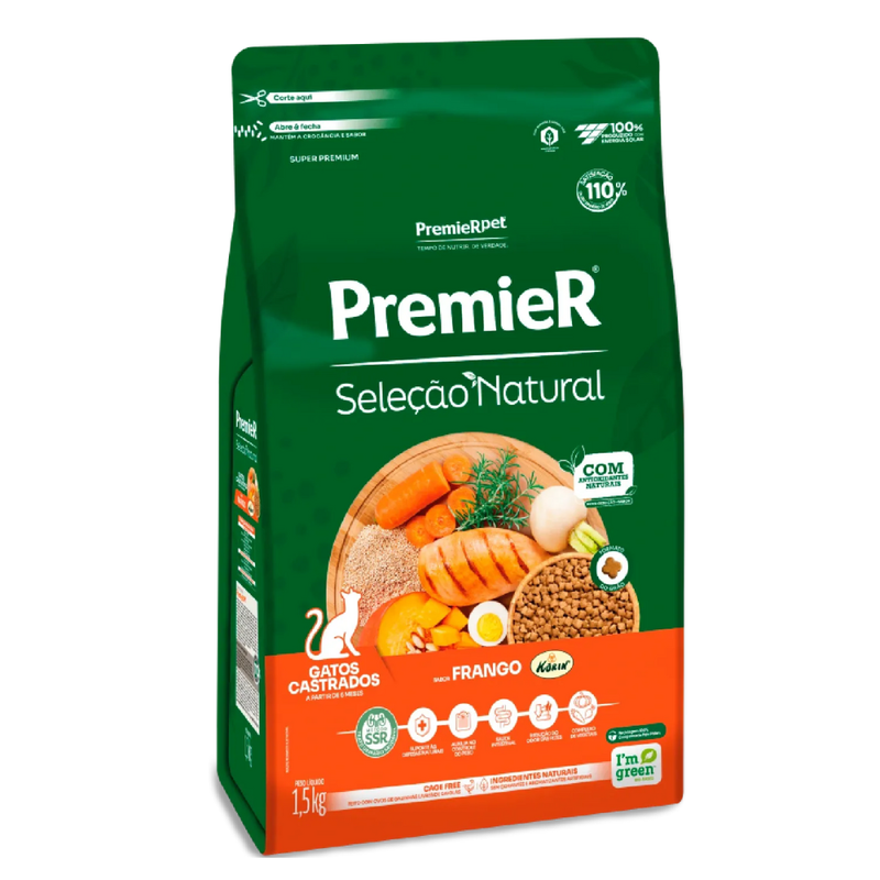 Ração Premier Seleção Natural Gatos Castrados 1,5kg