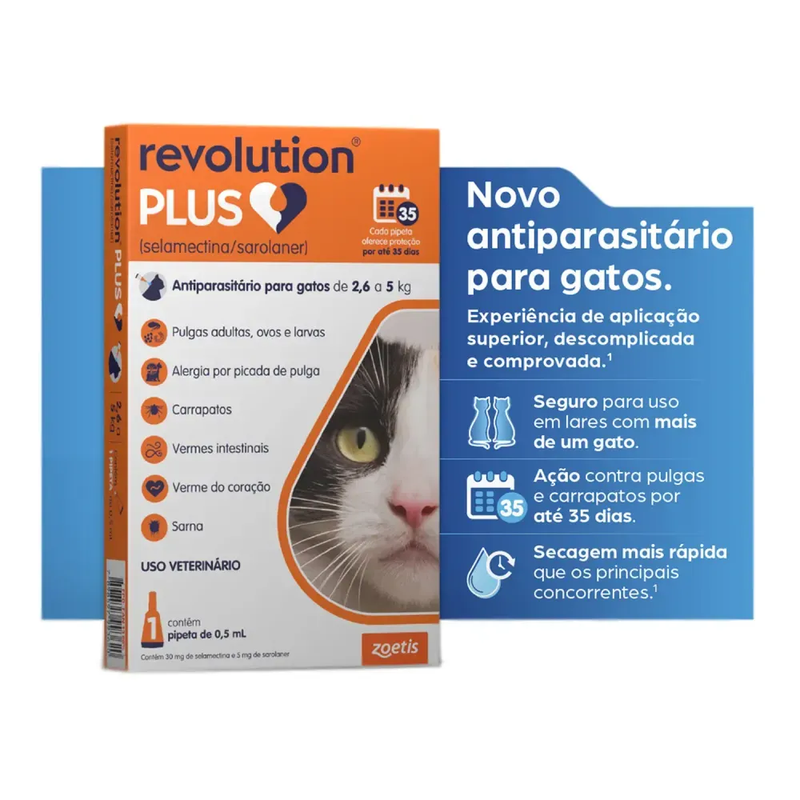 Antipulgas Revolution Plus para Gatos de 2,6 kg a 5 kg 