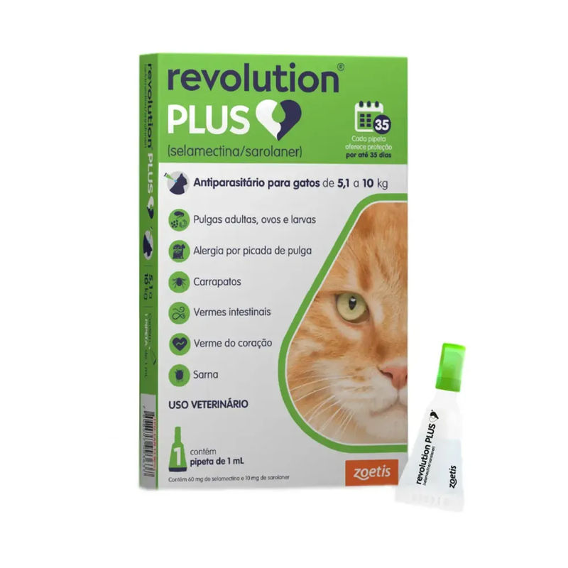 Antipulgas Revolution Plus para Gatos de 5,1 kg a 10 kg 