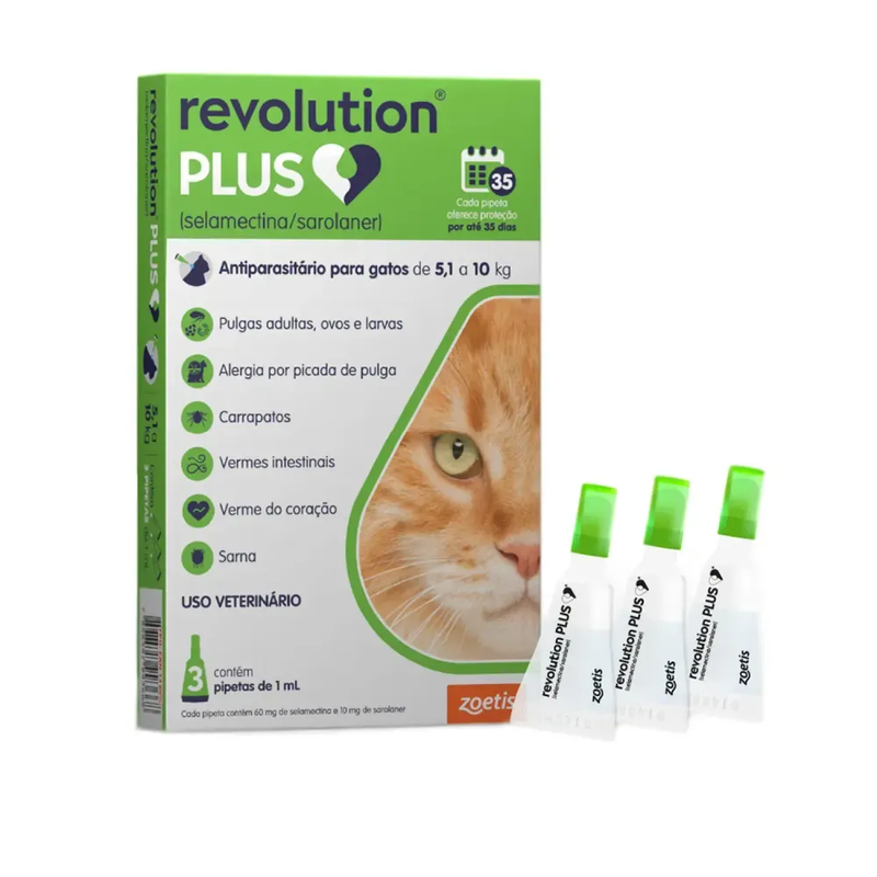Antipulgas Revolution Plus para Gatos de 5,1 kg a 10 kg 
