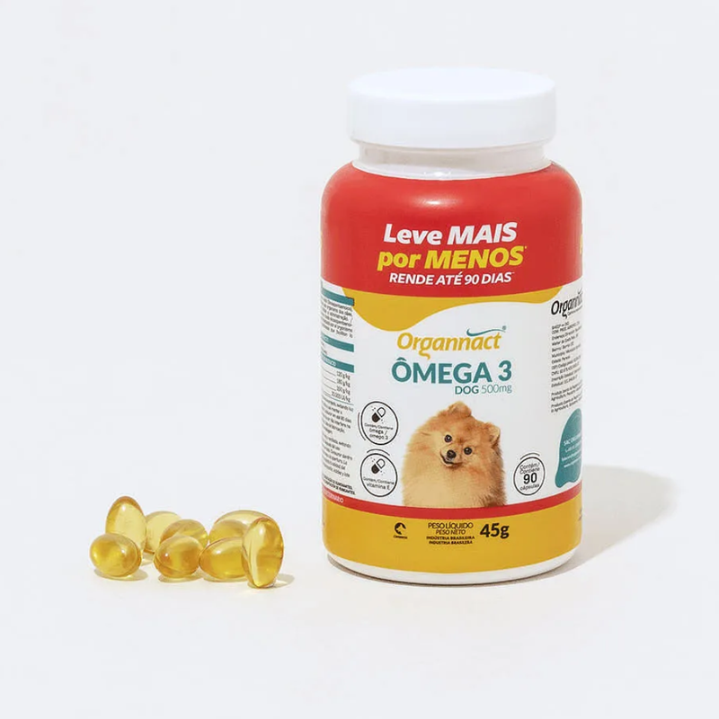Ômega 3 Dog Suplemento Vitamínico Organnact  500mg 45g 90 Cápsulas