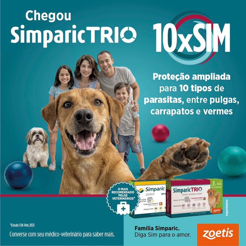 Simparic TRIO 48mg Para Cães Com 20,1 a 40kg Zoetis - Embalagem com 3 comprimidos