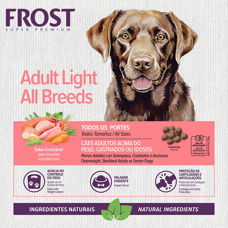 Ração Frost Light Cães Adultos Acima do Peso, Idosos e Castrados 15kg Supra