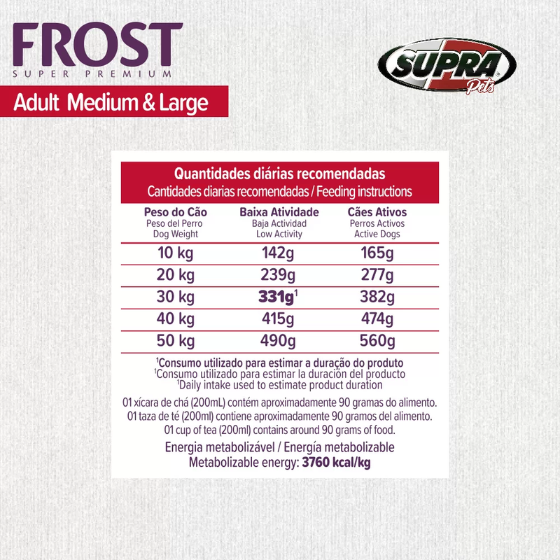 Ração Frost Adult Medium & Large Cães Adultos de Médio e Grande Porte 15kg Supra