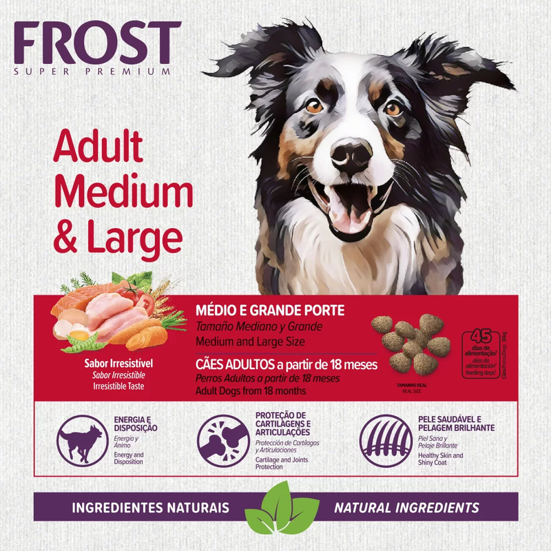 Ração Frost Adult Medium & Large Cães Adultos de Médio e Grande Porte 15kg Supra