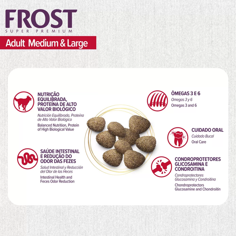 Ração Frost Adult Medium & Large Cães Adultos de Médio e Grande Porte 15kg Supra