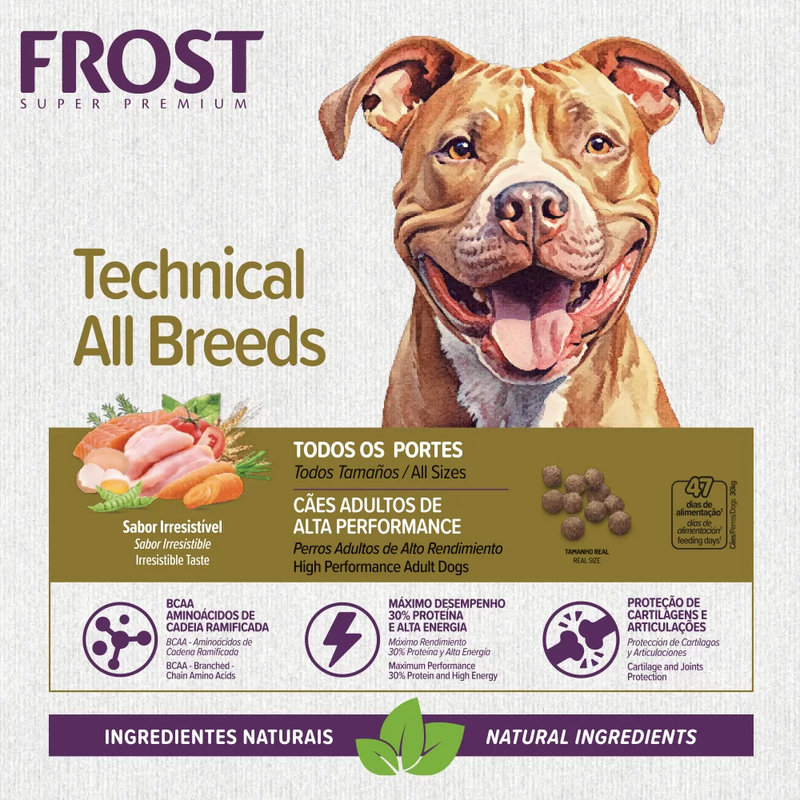 Ração Frost Technical All Breeds Cães Adultos de Alta Performance 15kg Supra