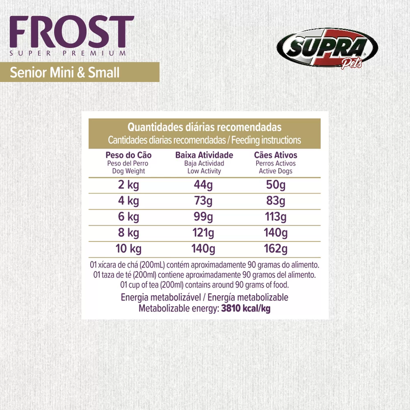 Ração Frost Senior Mini & Small Cães Adultos 7+ de Mini e Pequeno Porte 10,1kg Supra