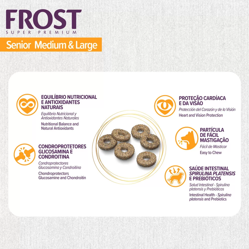 Ração Frost Senior Medium & Large Cães Adultos 7+ de Médio e Grande Porte 15kg Supra