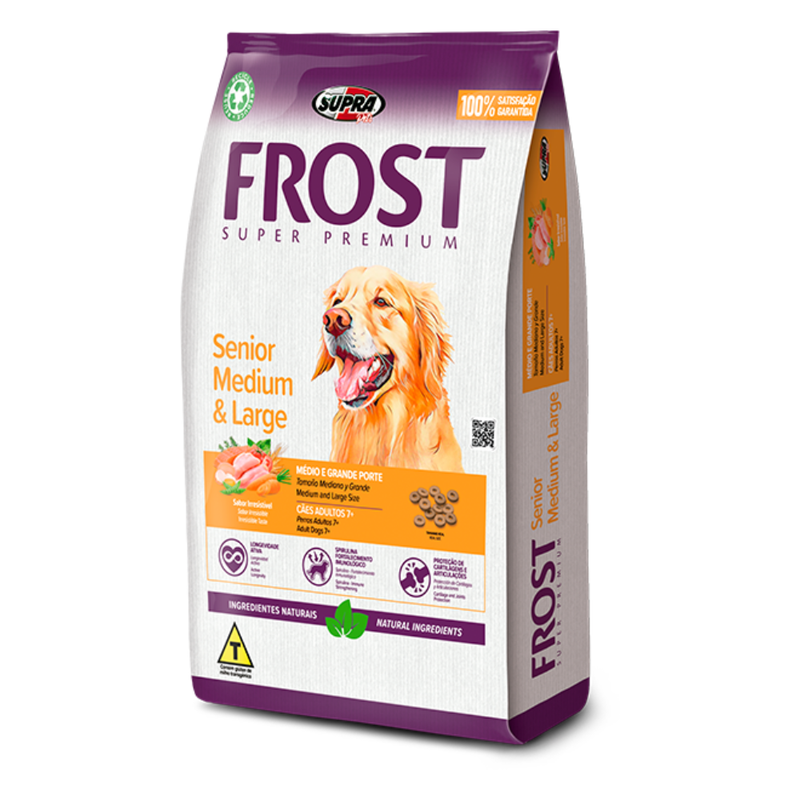 Ração Frost Senior Medium & Large Cães Adultos 7+ de Médio e Grande Porte 15kg Supra