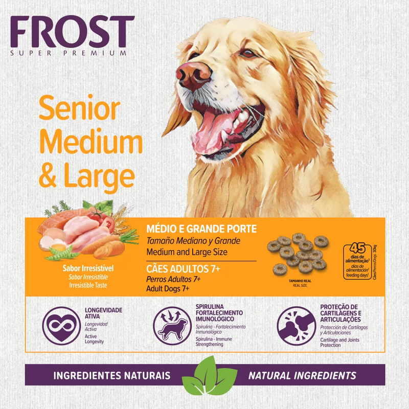 Ração Frost Senior Medium & Large Cães Adultos 7+ de Médio e Grande Porte 15kg Supra