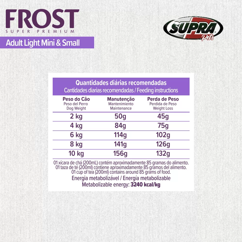 Ração Frost Light Mini & Small Cães Adultos de Mini e Pequeno Porte Acima do Peso, Idosos e Castrados 15kg Supra