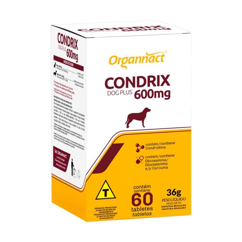 Condrix Dog Plus Tabs 600mg Suplemento Organnact 36g 60 Tabletes