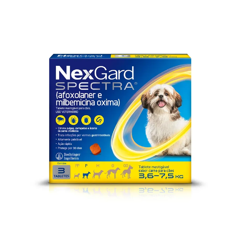 Antipulgas e Carrapatos NexGard Spectra para Cães de 3,6 à 7,5kg 3 Tabletes