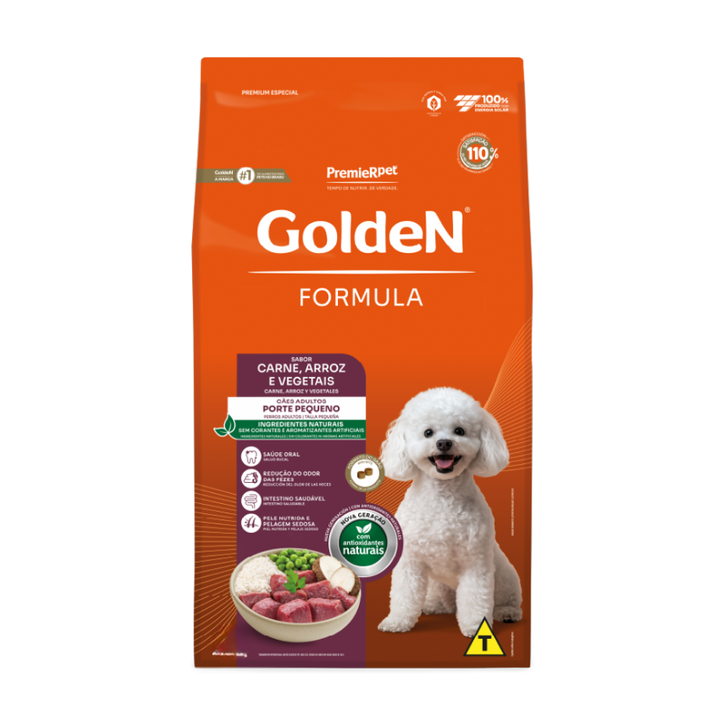 Ração Golden Formula Cães Adultos Pequeno Porte Carne e Arroz 3kg
