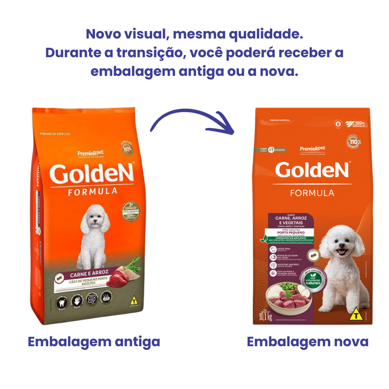 Ração Golden Formula Cães Adultos Pequeno Porte Carne e Arroz 3kg