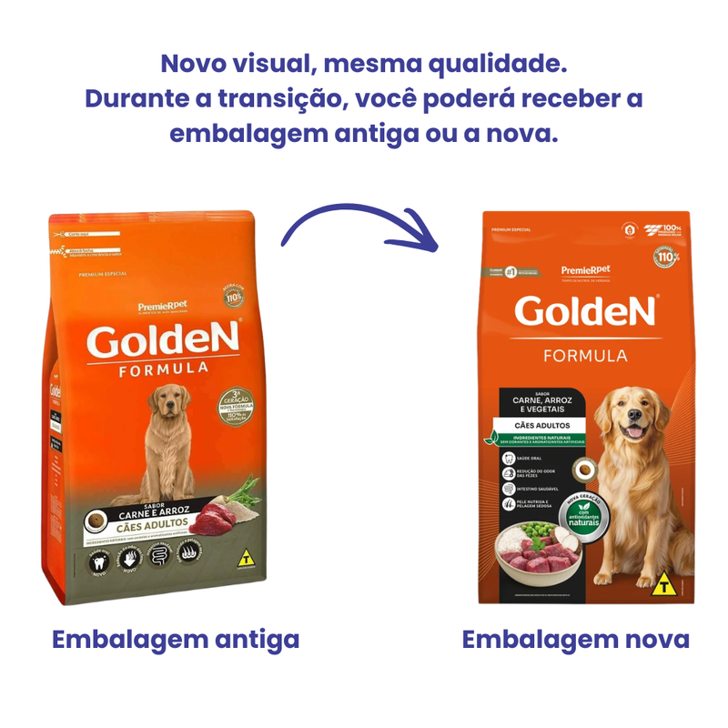 Ração Golden Formula Cães Adultos Carne e Arroz 15kg