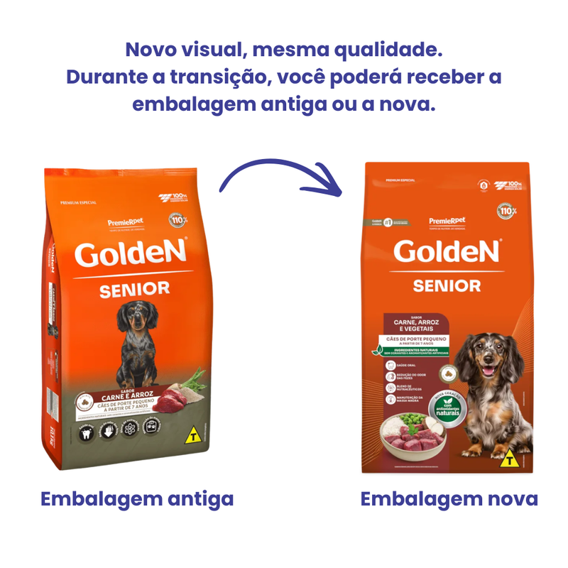 Ração Golden Fórmula Cães Sênior Pequeno Porte Carne e Arroz 10,1kg