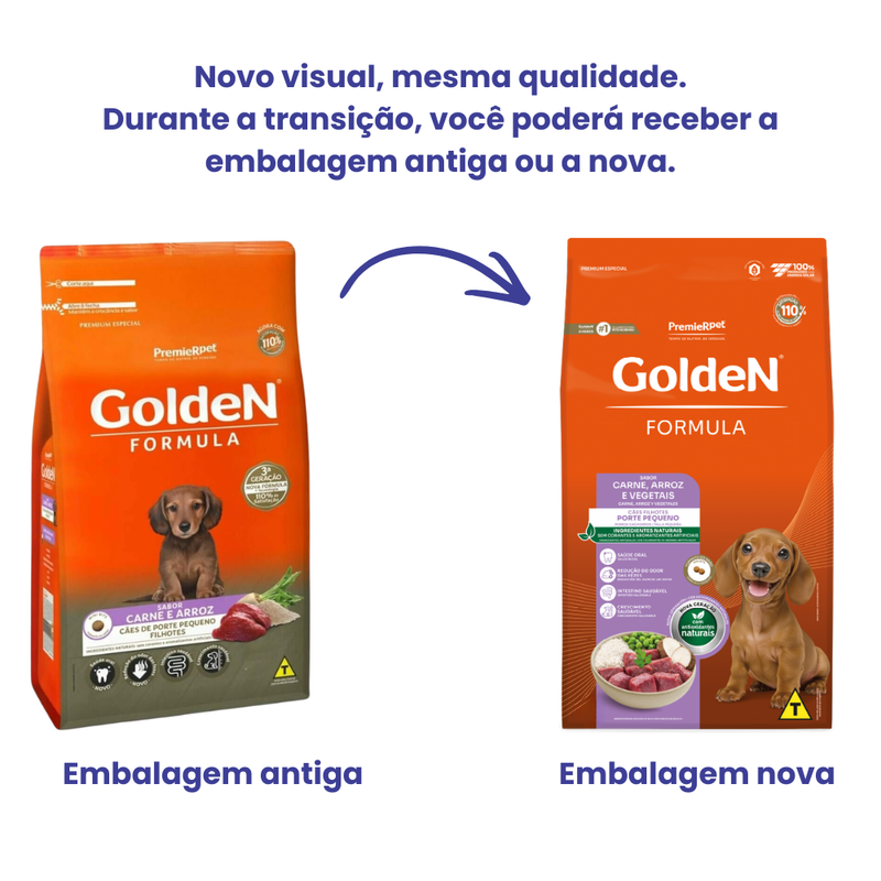 Ração Golden Formula Cães Filhotes Pequeno Porte Carne e Arroz 10,1kg