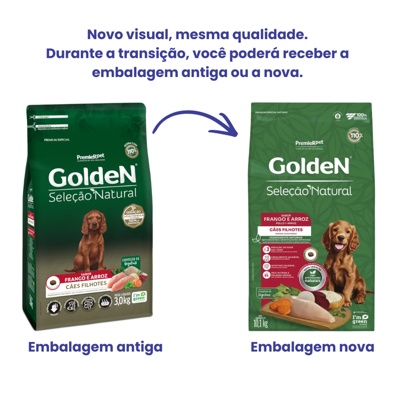 Ração Golden Seleção Natural Cães Filhotes Frango e Arroz 10kg