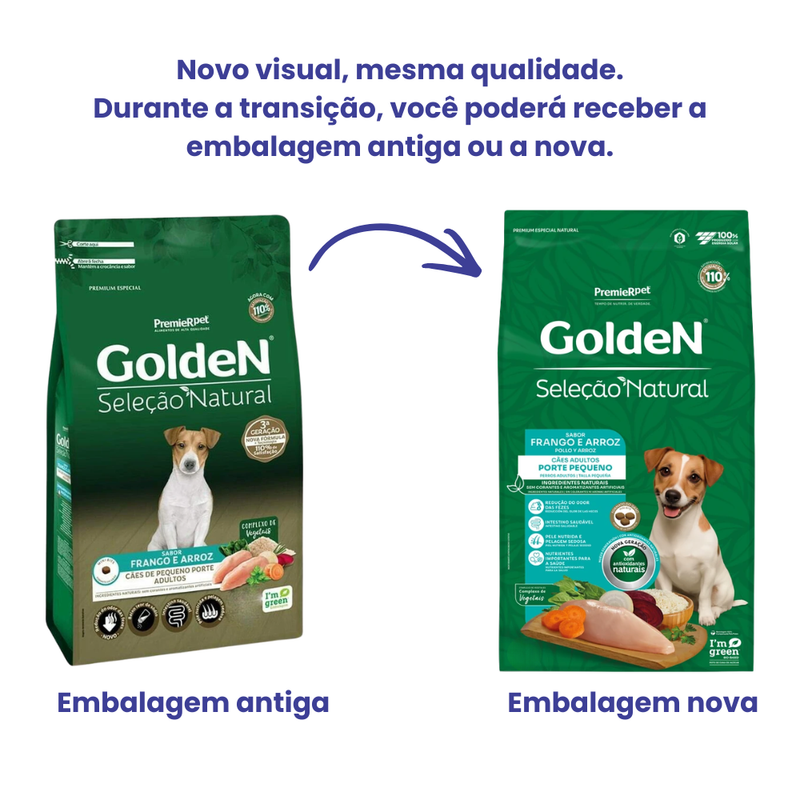 Ração Golden Seleção Natural Cães Adultos Pequeno Porte Frango e Arroz 10,1kg