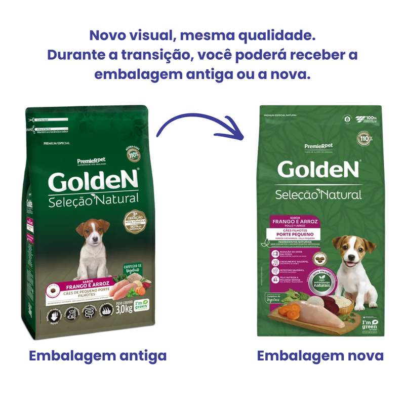 Ração Golden Seleção Natural Cães Filhotes Pequeno Porte Frango e Arroz 10,1kg