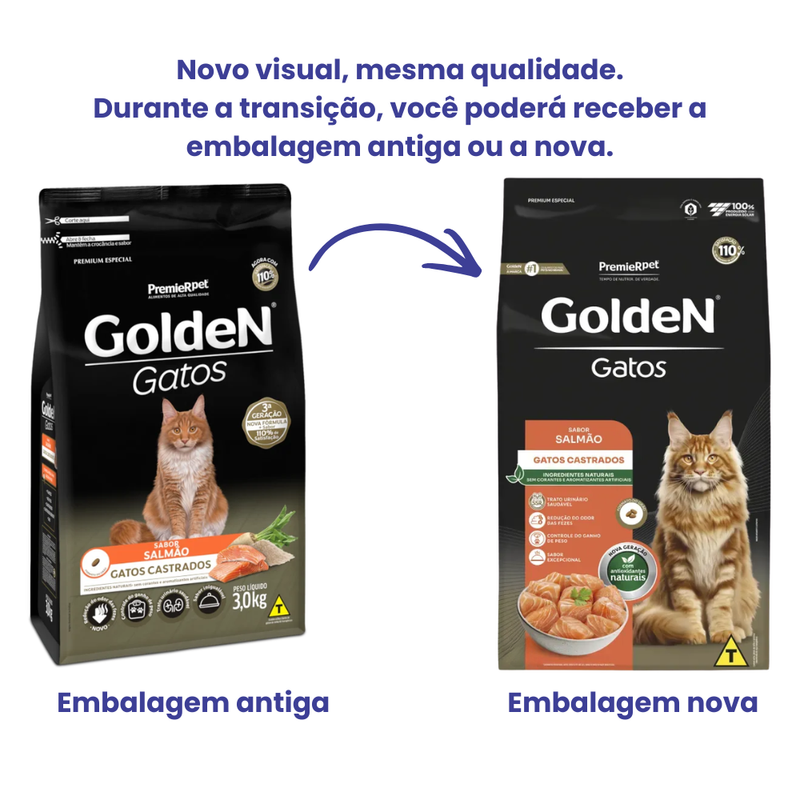 Ração Golden Gatos Adultos Castrados Salmão 3kg